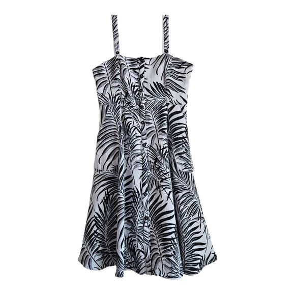 ANTHROPOLOGIE HUTCH Women 14 Aidy Sun Dress Black White Palm Leaves Flare AS IS - Picture 1 of 10